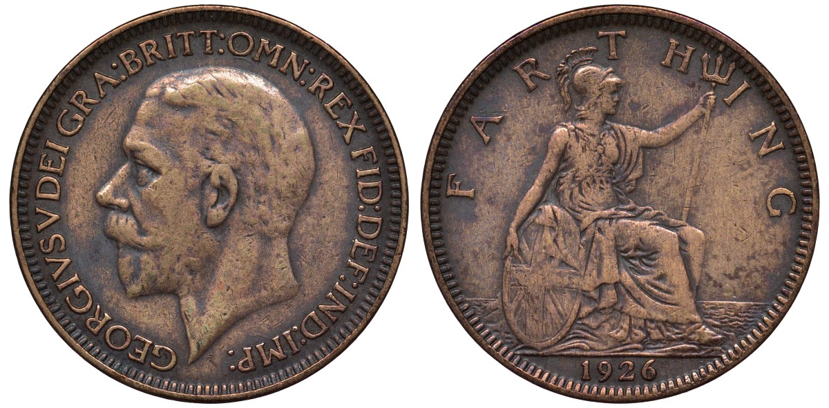 Великобритания 1 фартинг 1926 Георг V (1910-1936) KM 825, Spink 4061 бронза 4122-544