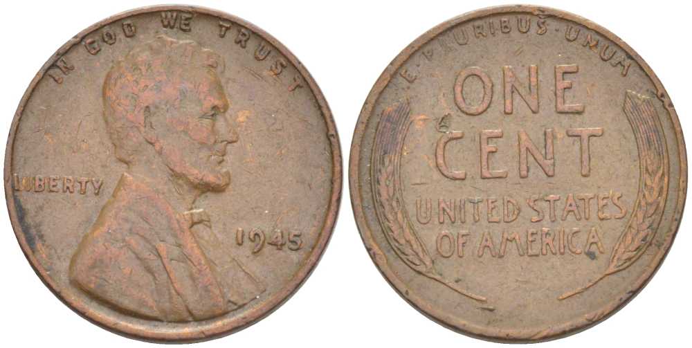 США 1 ЦЕНТ 1945 ЛИНКОЛЬН KM А132 медь цинк 211-639