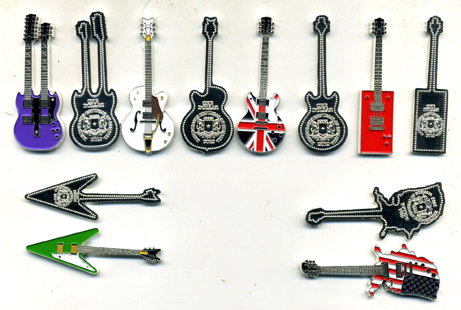 СОМАЛИ НАБОР ИЗ 6 МОНЕТ ПО 1 ДОЛЛАРУ 2012 В ФОРМЕ ГИТАР, В ОРИГИНАЛЬНОЙ КОРОБКЕ, ЭМАЛЬ KM NEW медно-никель BUNC 4-1-11