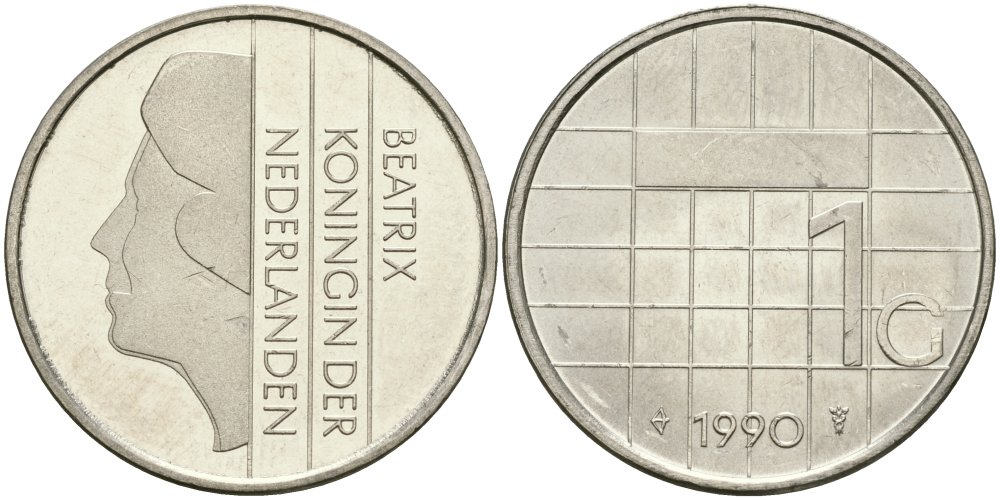 Нидерланды 1 гульден 1990 Беатрикс (1980-2013) KM 205 никель UNC 4579-437