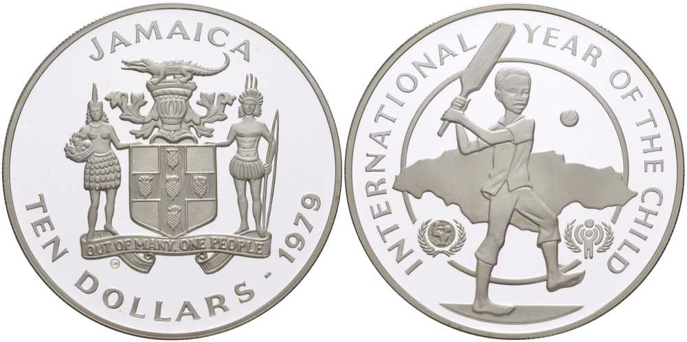 Ямайка 10 долларов 1979 международный год детей KM 80 серебро PROOF 1080-8-22