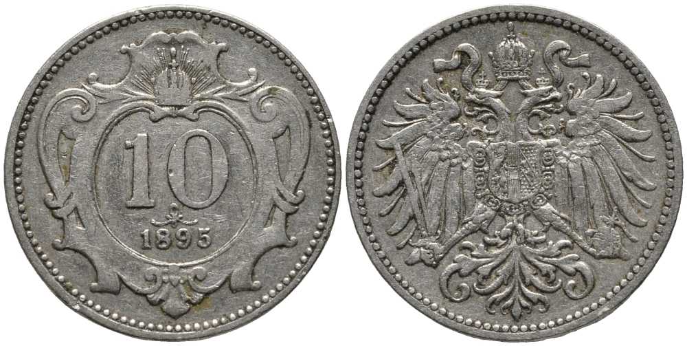 АВСТРИЯ 10 ГЕЛЛЕРОВ 1895 ФРАНЦ ИОСИФ (1848-1916) KM 2802 никель 116-831