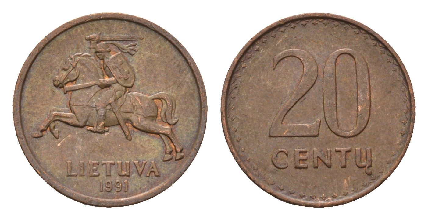 Литва 20 центов (сентов) 1991 KM 89 бронза 4694-1233