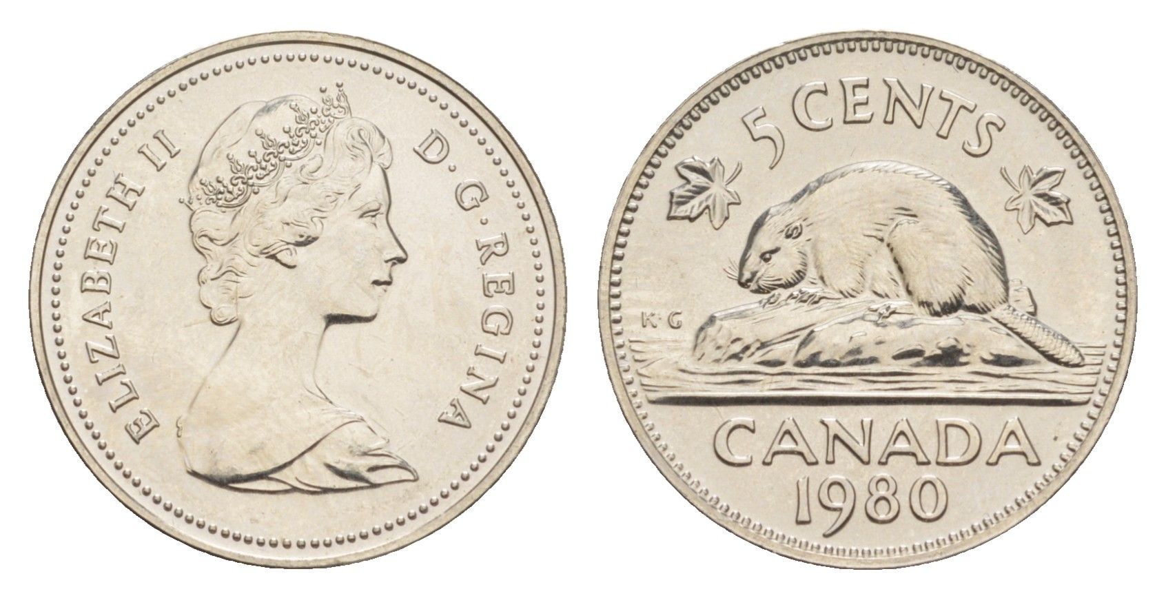 Канада 5 центов 1980 Елизавета II (1952-2022), бобр KM 60.2 никель 4639-512