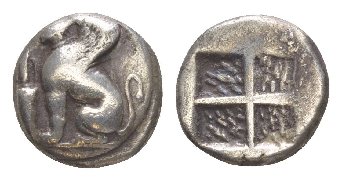 Иония, Хиос драхма 400-320 гг. до н.э. Сфинкс, амфора/инкузный орнамент, 3,42 гр HGC 6, 1124 серебро 00-814-10