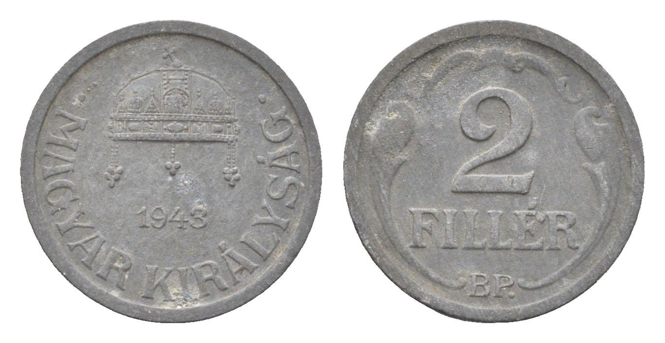 Венгрия 2 филлера 1943 BP KM 519 цинк 4665-538