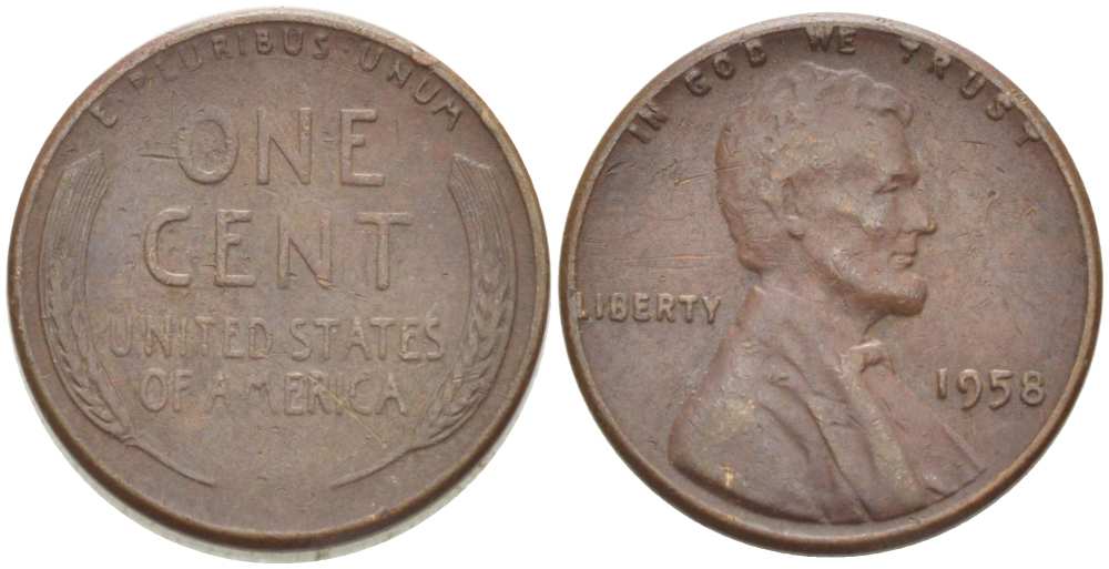 США 1 ЦЕНТ 1958 ЛИНКОЛЬН KM А132 медь цинк 218-728
