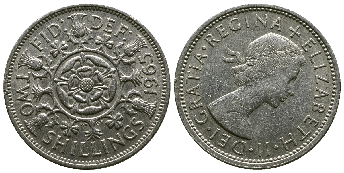 Великобритания 2 шиллинга (флорин) 1965 Елизавета II (1952-2022) KM 906, Spink 4146 медно-никель 4382-544