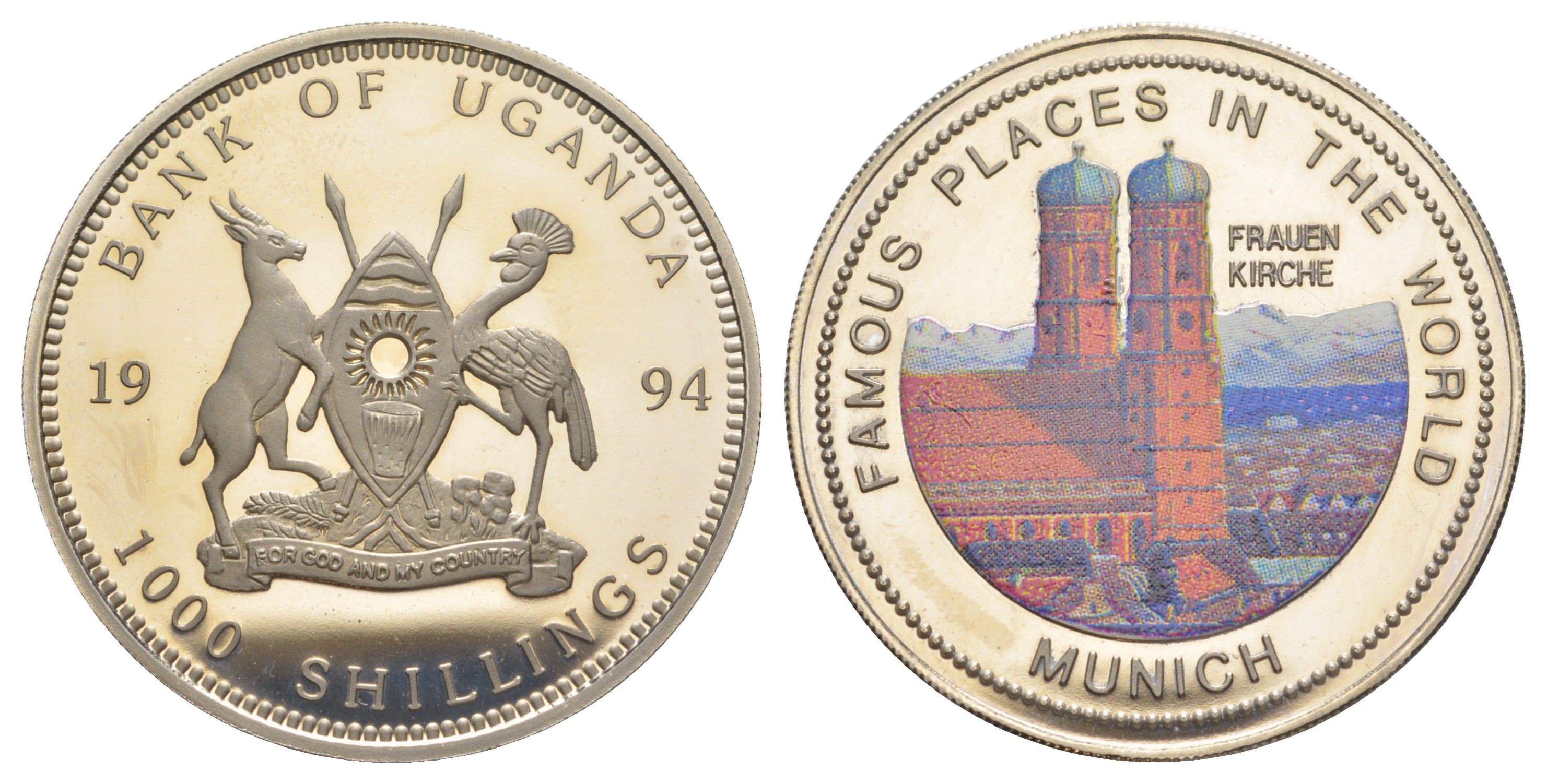 Уганда 100 шиллингов 1994 Знаменитые места - Мюнхен KM 49 медно-никель PROOF 1079-10-24