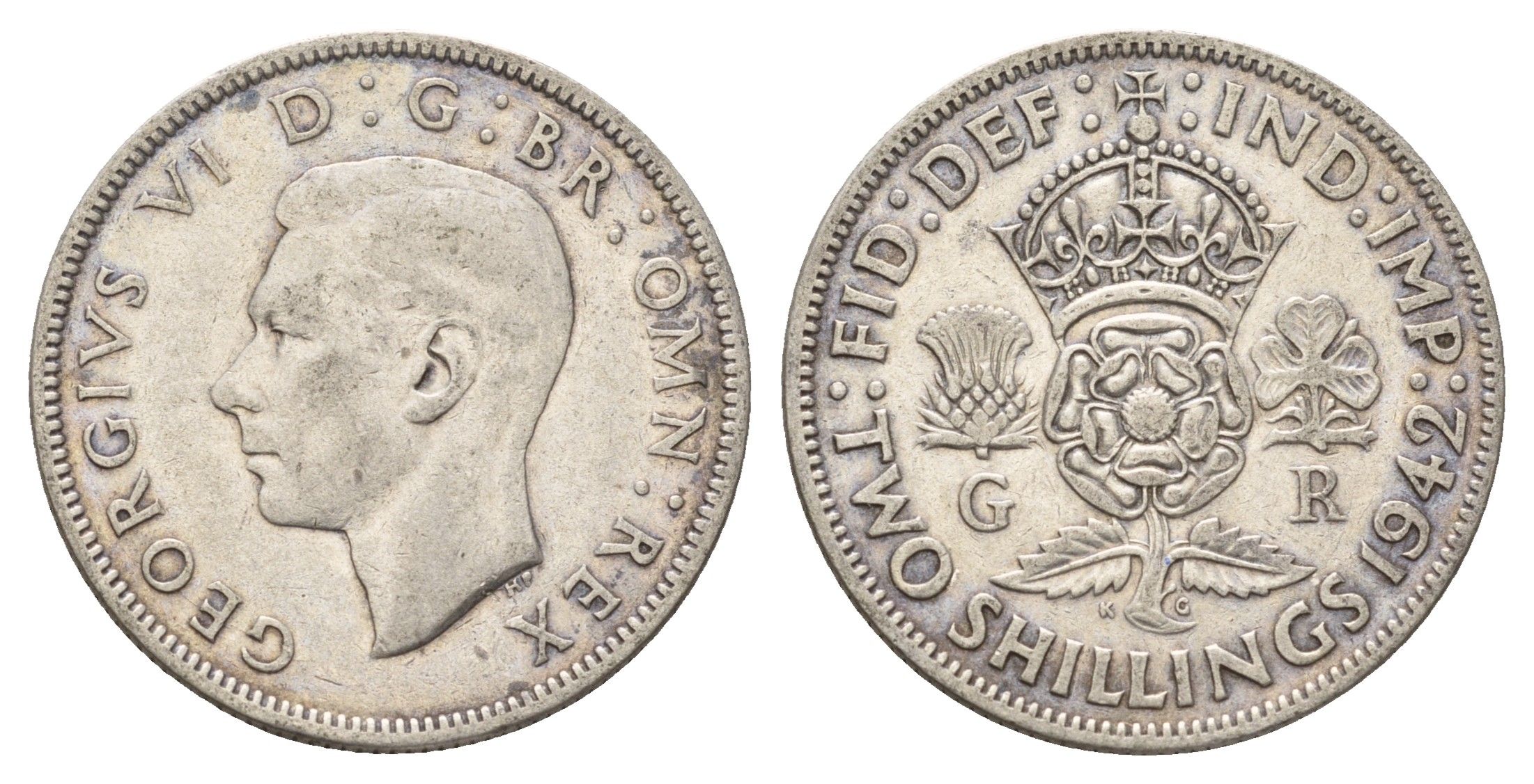 Великобритания 1 флорин = 2 шиллинга 1942 Георг VI (1936-1952) KM 855, Spink 4081 серебро 60-1224