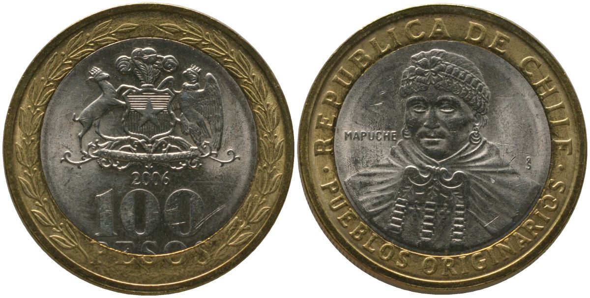 Чили 100 песо 2006 So KM 236, Schon 84 биметалл UNC 4544-221
