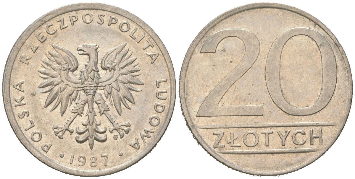 Польша 20 злотых 1987 MW Y 153.1 медно-никель 4616-1214