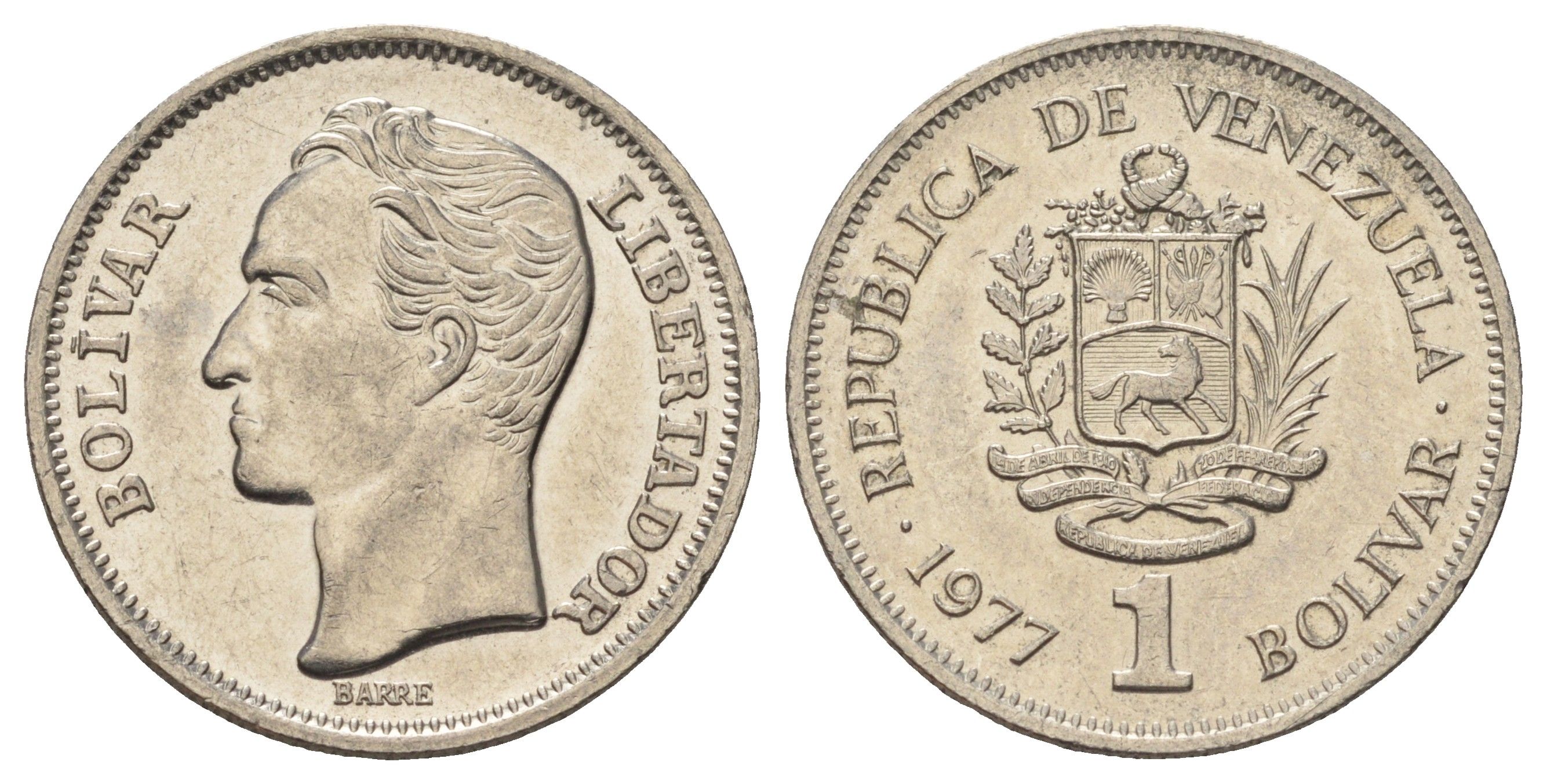 Венесуэла 1 боливар 1977 Симон Боливар Y 52 никель 4172-417
