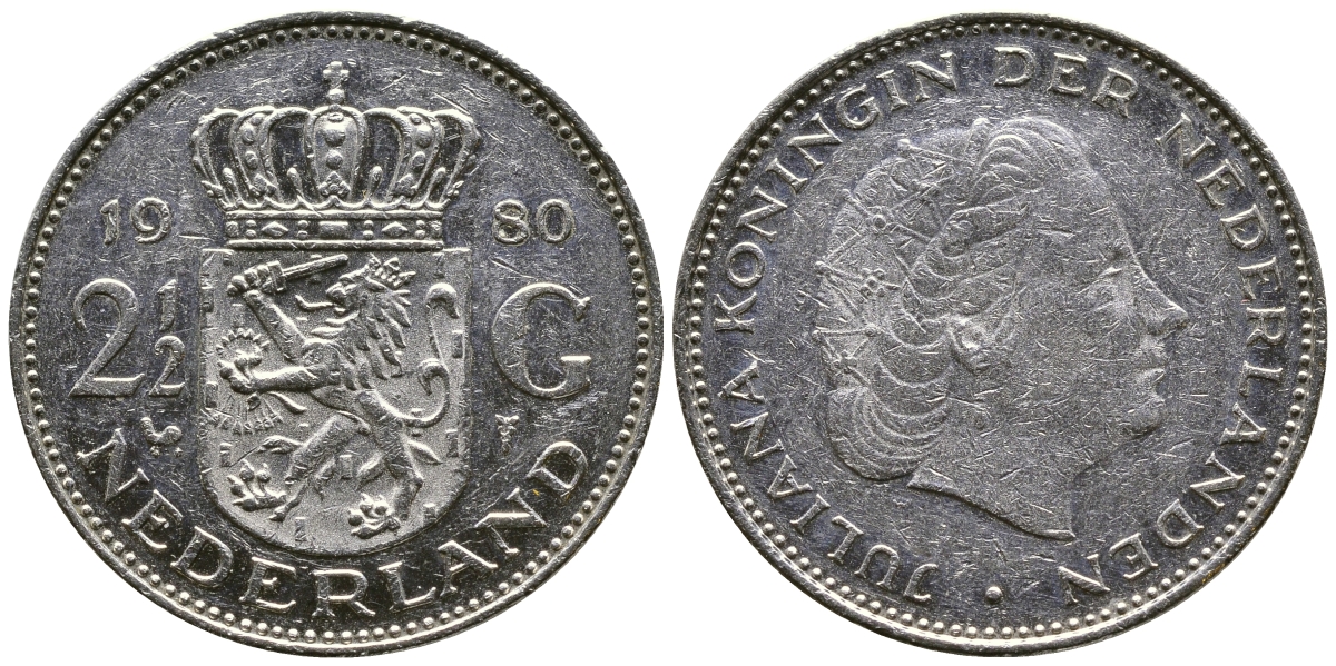 Нидерланды 2 1/2 гульдена 1980 Юлиана (1948-1980) KM 191 никель 4384-1024