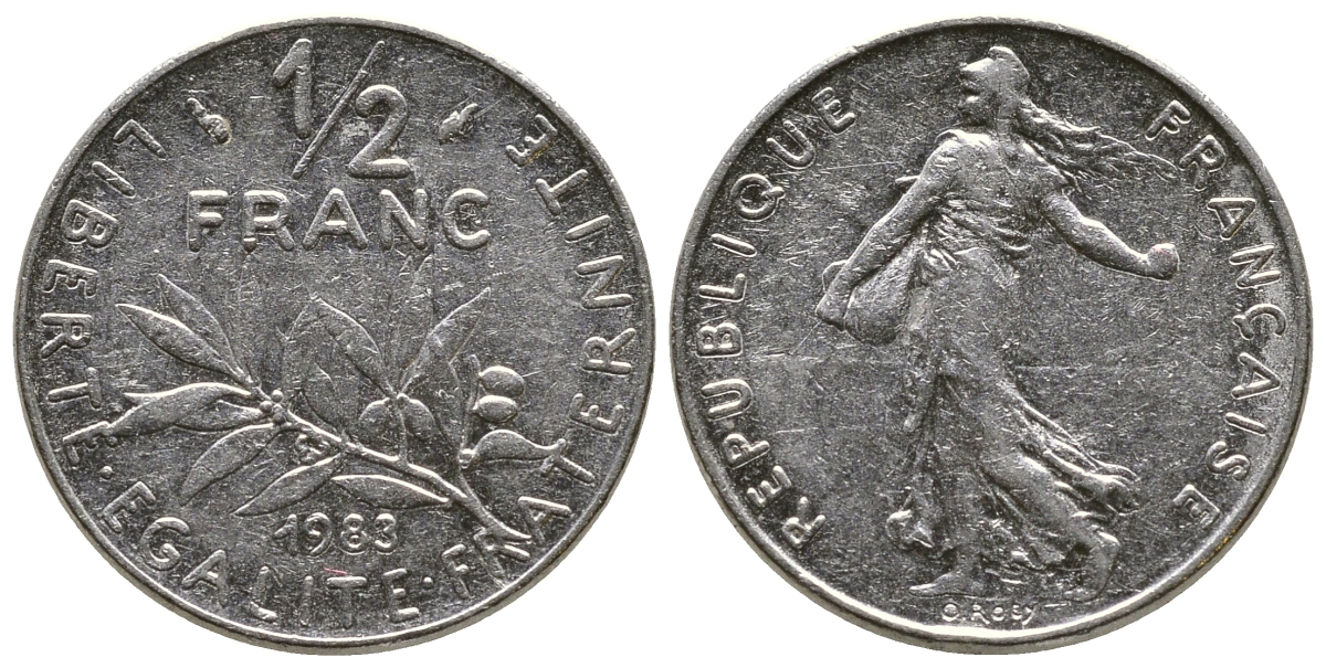 ФРАНЦИЯ 1/2 ФРАНКА 1983 KM 931.1 никель 93-1412