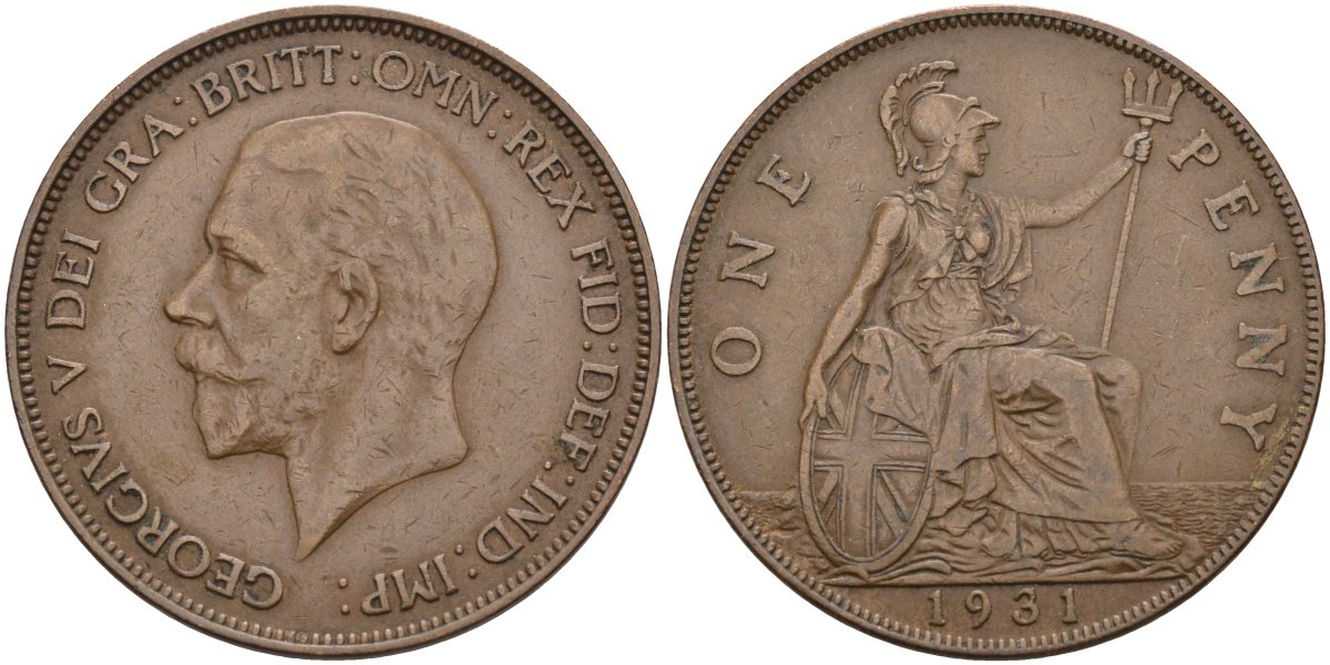 Великобритания 1 пенни 1931 Георг V (1910-1936) KM 838, Spink 4055 бронза 4117-1222