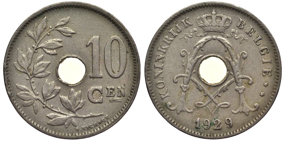 БЕЛЬГИЯ 10 САНТИМОВ 1929 BELGIE, АЛЬБЕРТ I (1909-1934) KM 86 медно-никель 27-912