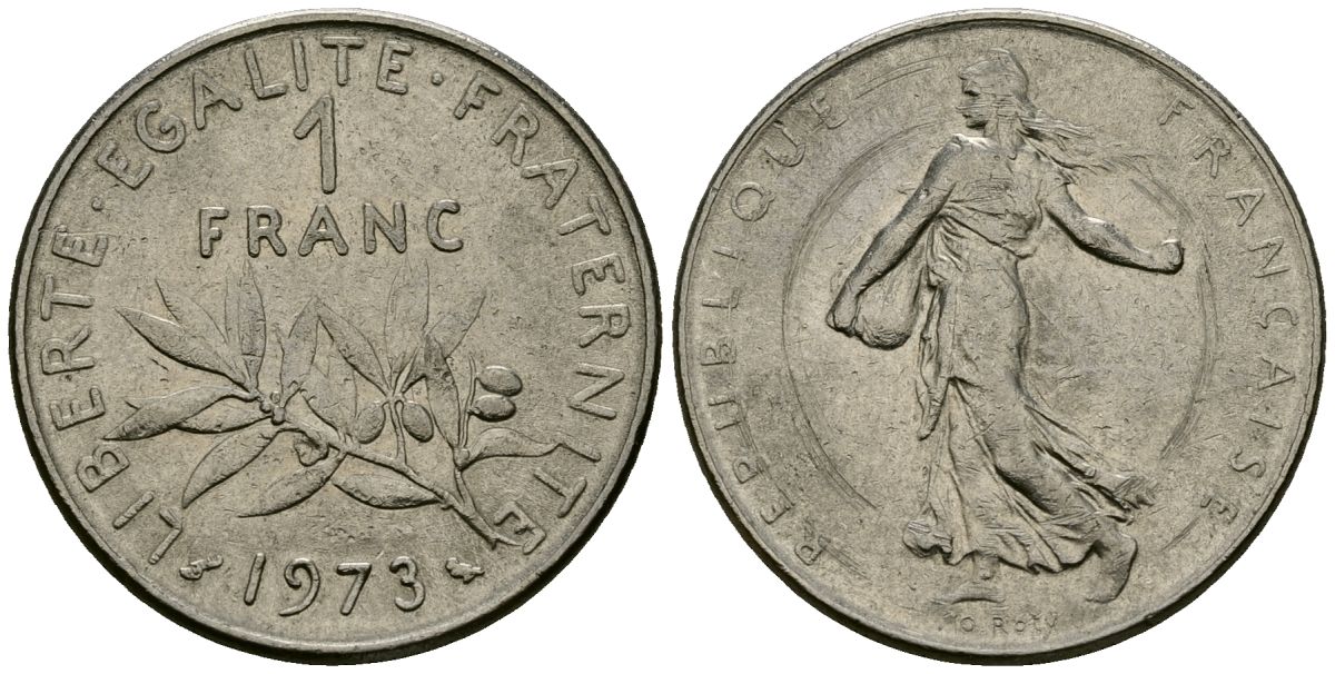Франция 1 франк 1973 сеятель KM 925 никель 4135-833