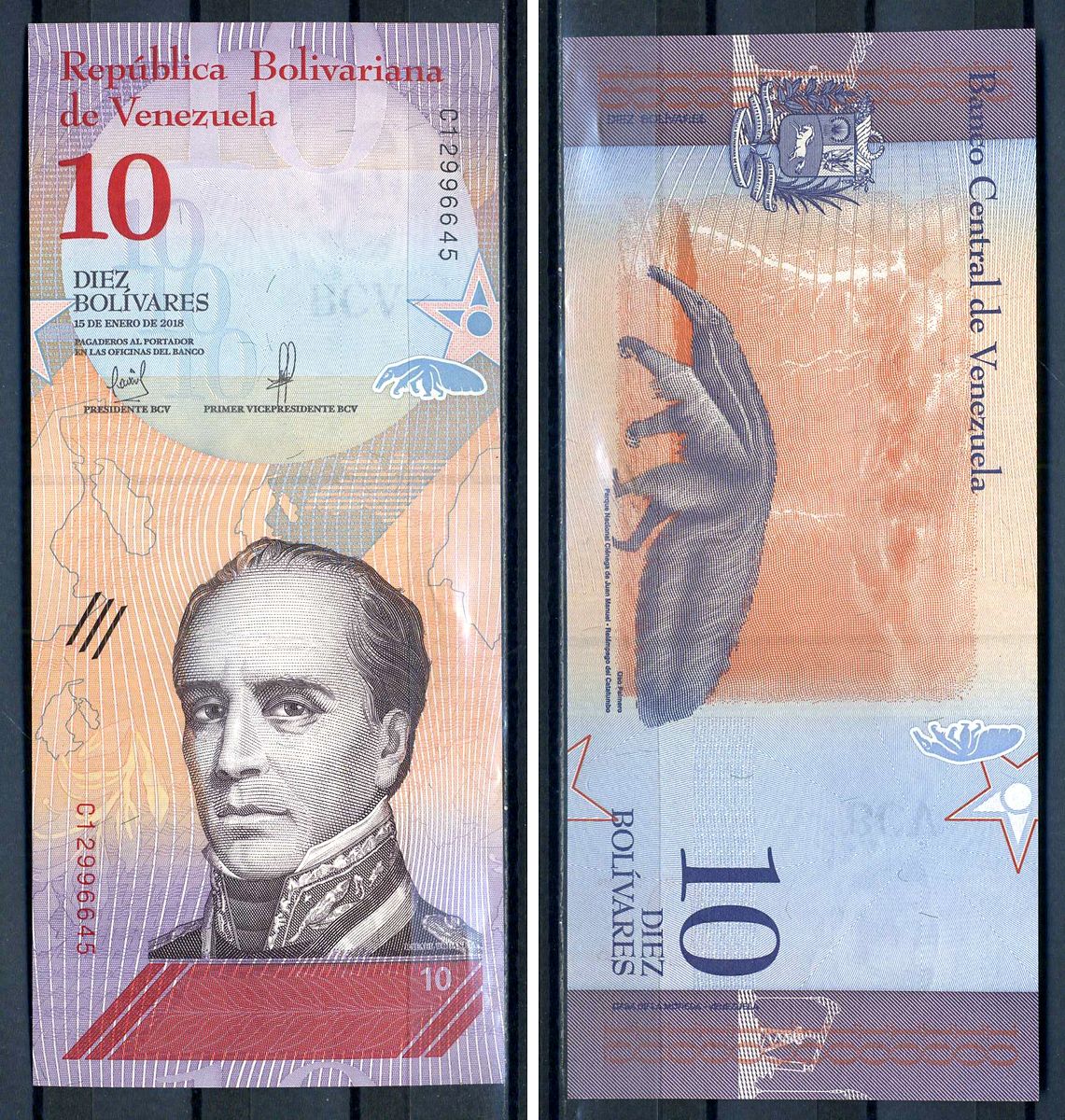 Венесуэла 10 боливаров 2018 Pick 103 бумага UNC (ПРЕСС) 8616-60-3-2