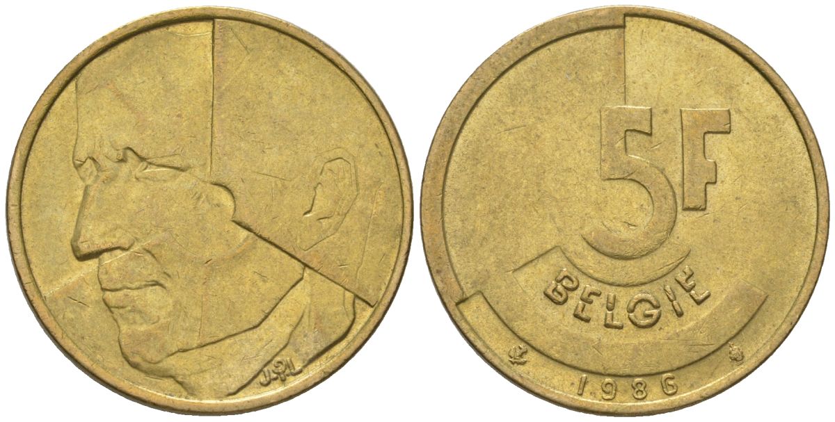 Бельгия 5 франков 1986 BELGIE, Бодуэн I (1951-1993) KM 164 никель бронза 4561-847