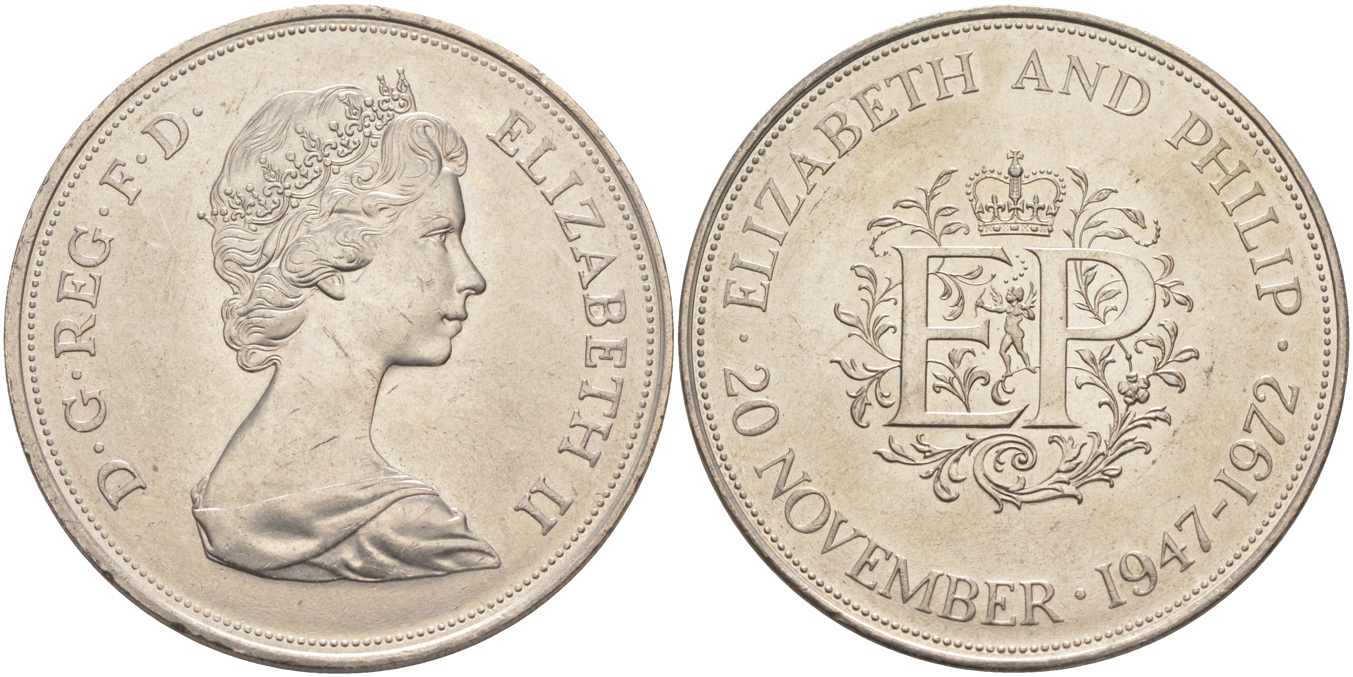 Великобритания 25 пенсов 1972 25 лет со дня свадьбы Елизавтеы II И Филлипа (1947-1972, серебрянная свадьба), Елизавета II (1952-2022) KM 917, Spink 4226 медно-никель 4552-532