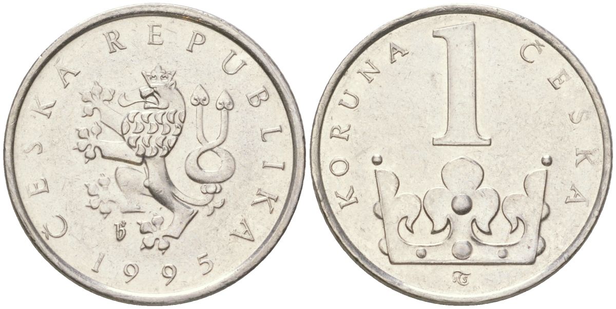 Чехия 1 крона 1993 KM 7 сталь плакированная никелем 4613-1028