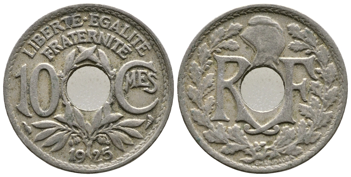 ФРАНЦИЯ 10 САНТИМОВ 1925 ТИП ЛИНДАЙЁ KM 866а медно-никель 4364-1316