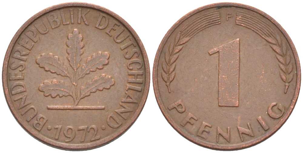 ФРГ 1 ПФЕННИГ 1972 F KM 105, J.380 сталь плакированная медью 66-636