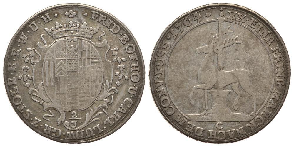 Штольберг-Штольберг 2/3 талера 1764 C KM 37 серебро 1522-714