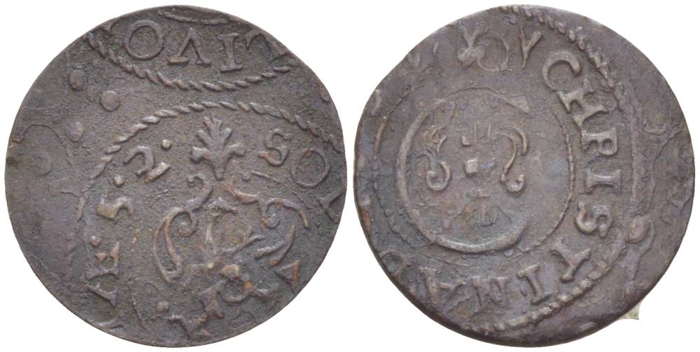 Ливония 1 солид (шелаг, шиллинг) 1652 КОРОЛЕВА КРИСТИНА (1632-1654), ШВЕДСКАЯ ОККУПАЦИЯ, ВЕС 0,45 ГР. KM 2 серебро 1517-1031