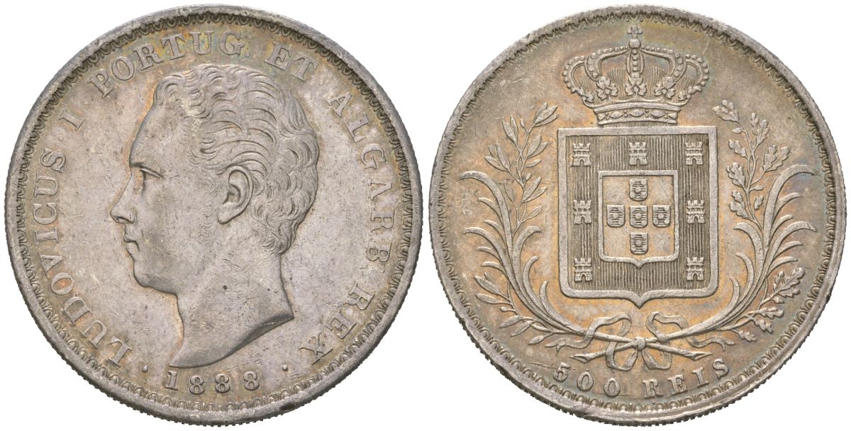 Португалия 500 реалов 1888 Луиш I (1861-1889) KM 509 серебро 272-342