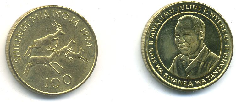 ТАНЗАНИЯ 100 ШИЛЛИНГОВ 1994 АНТИЛОПЫ 4-1035