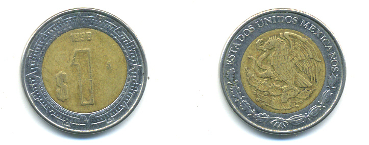 Мексика 1 песо 1998 KM 603 биметалл 176-1236