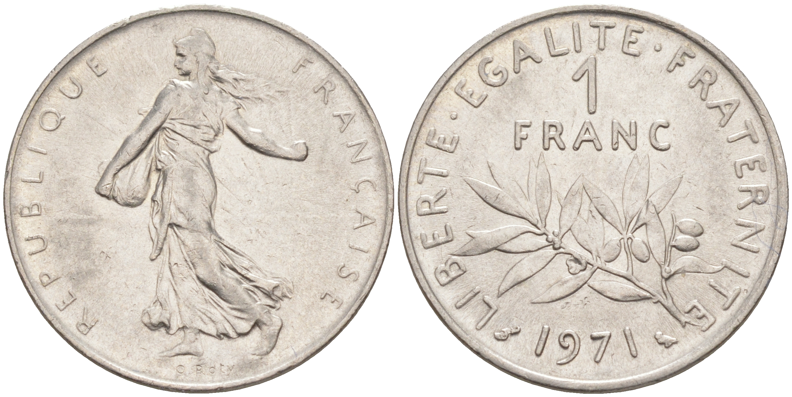 Франция 1 франк 1971 сеятель KM 925.1, Le Franc 226.16 никель 4513-726
