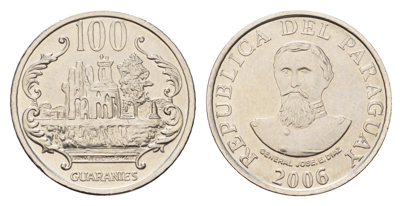 Парагвай 100 гуарани 2006 KM 177b никель сталь UNC 4614-623