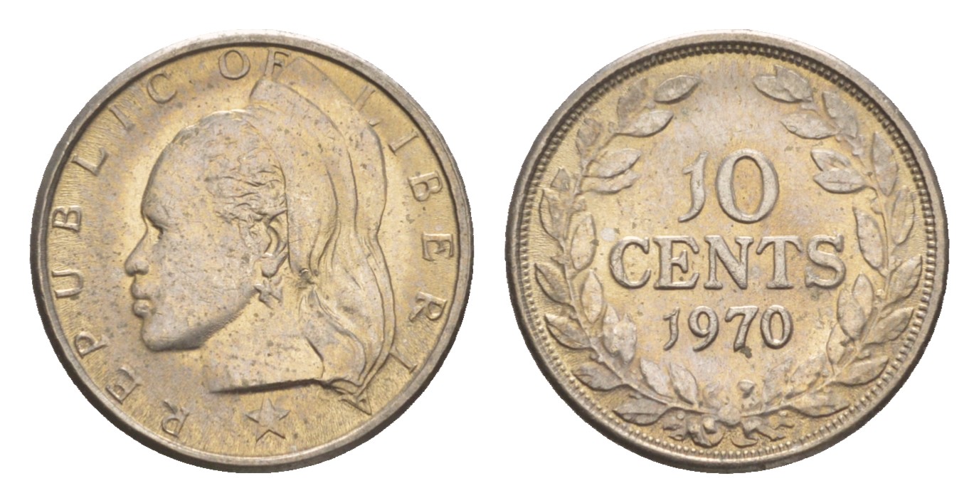 Либерия 10 центов 1970  KM 15a.2 медно-никель  UNC 4659-431