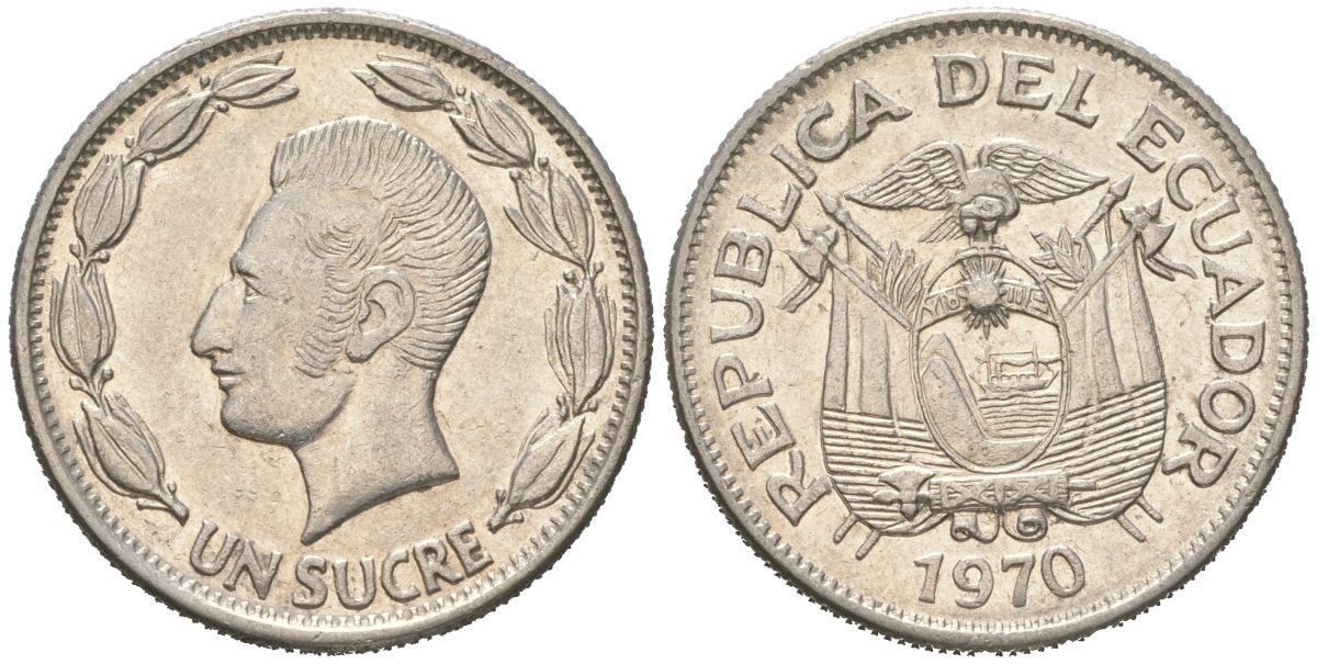 Эквадор 1 сукре 1970 KM 78b сталь плакированная никелем 4364-634
