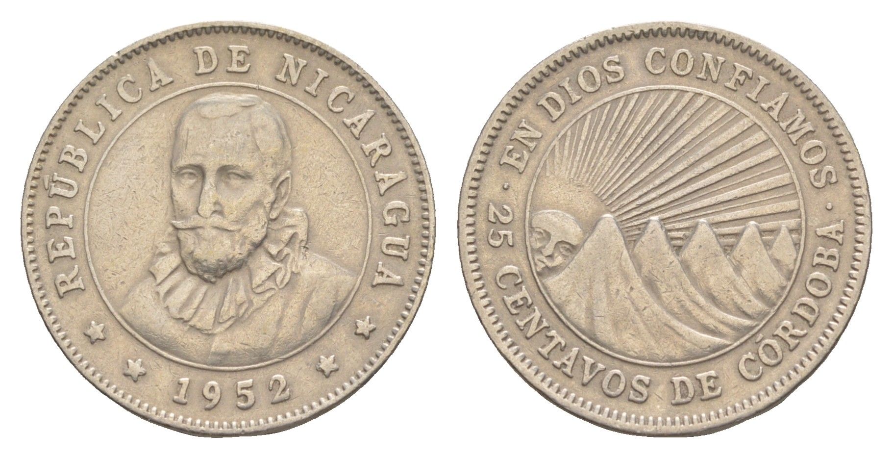 Никарагуа 25 сентаво 1952 KM 18.1 медно-никель 4641-242
