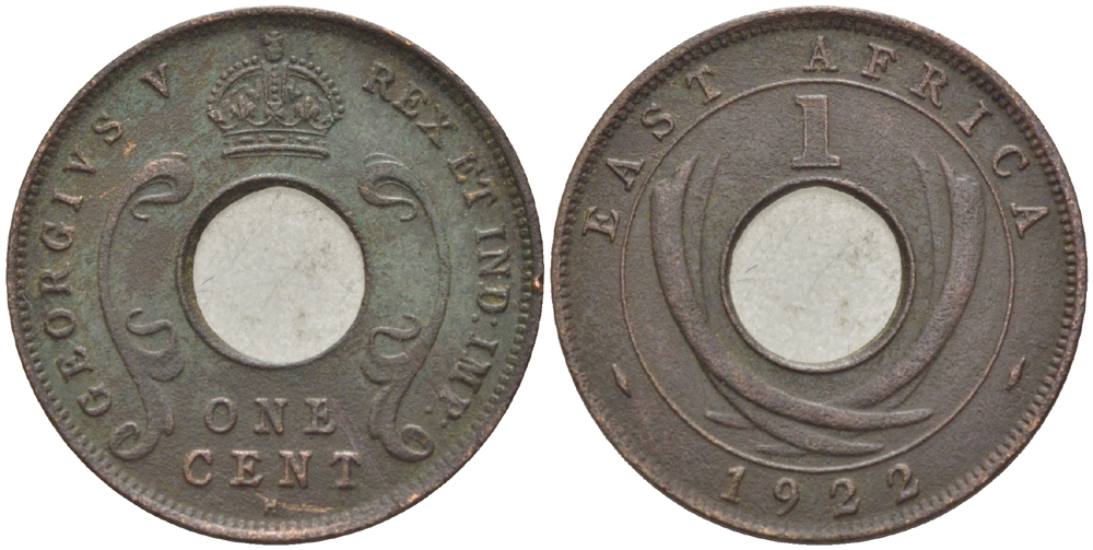 Британская Восточная Африка 1 цент 1922 H, Георг V (1910-1936) KM 22 бронза 108-1157