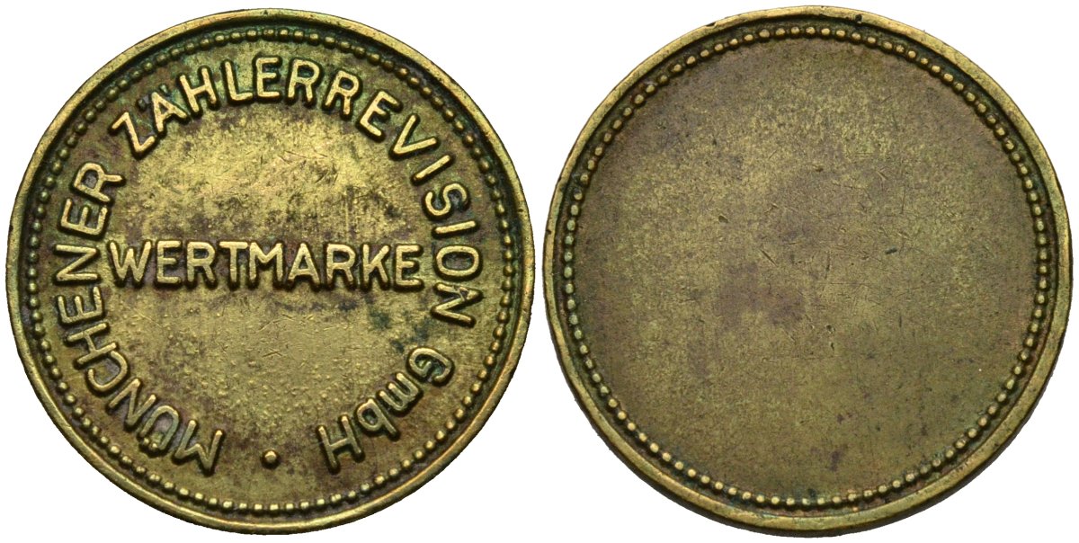 Германия игровой жетон ND Wertmarke, Munchener Zahlerrevision GmbH, диаметр 21 мм. латунь 4115-1231