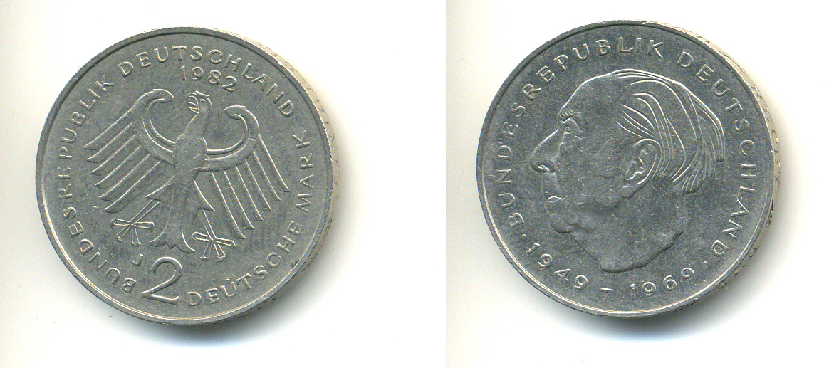 ФРГ 2 марки 1981 D, Теодор Хойс KM 127, J. 407 медно-никель плакированный никелем 83-1853