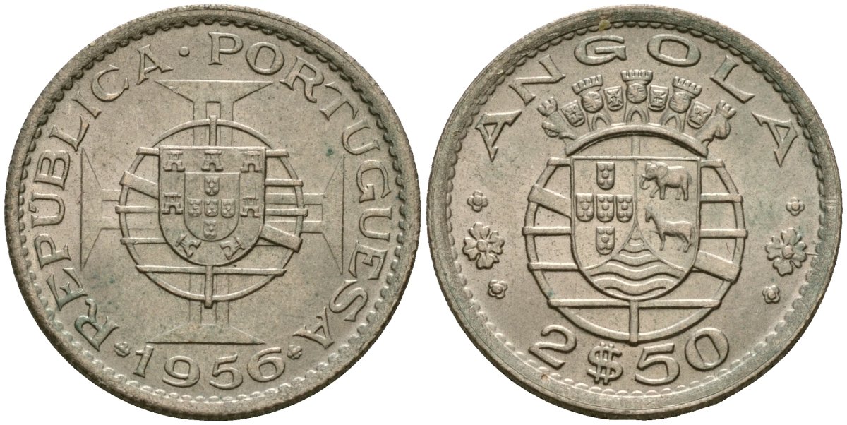 Ангола 2 1/2 эсукдо 1956 KM 77 медно-никель 4132-1235