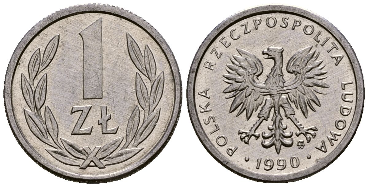 Польша 1 злотый 1990 Y 49.3 алюминий 4164-968