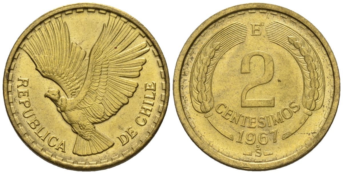 Чили 2 сентесимо 1967 KM 193 алюминиевая бронза 4514-631