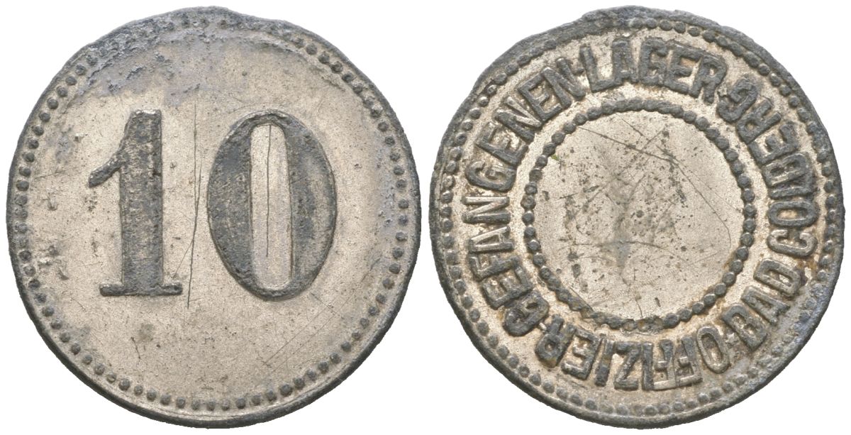 Бад-Кольберг 10 пфеннигов ND Офицерский лагерь для военнопленных Men05 4612.2, Men18 5821.2 никель цинк 4617-221