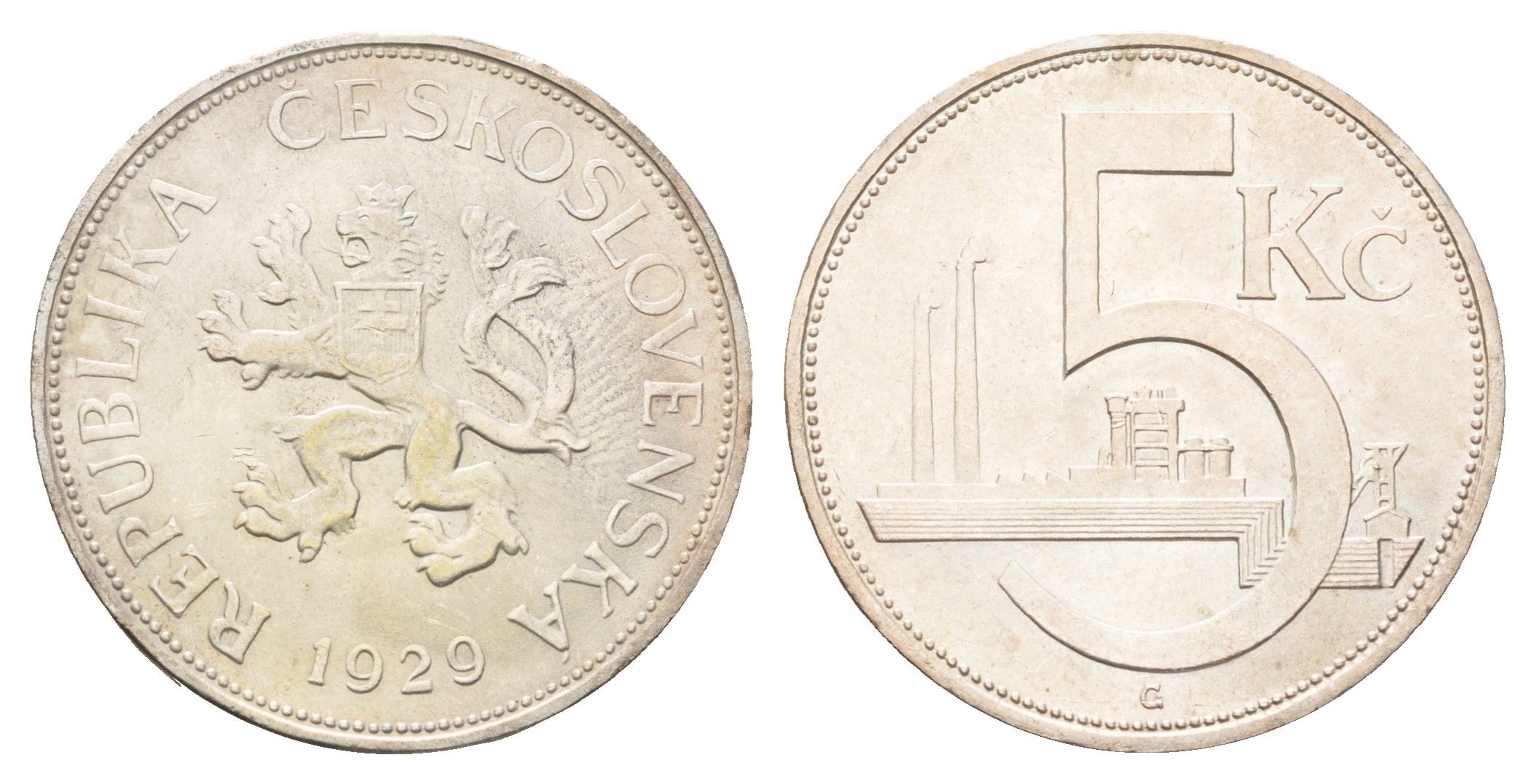 Чехословакия 5 крон 1929 KM 11 серебро 1529-224