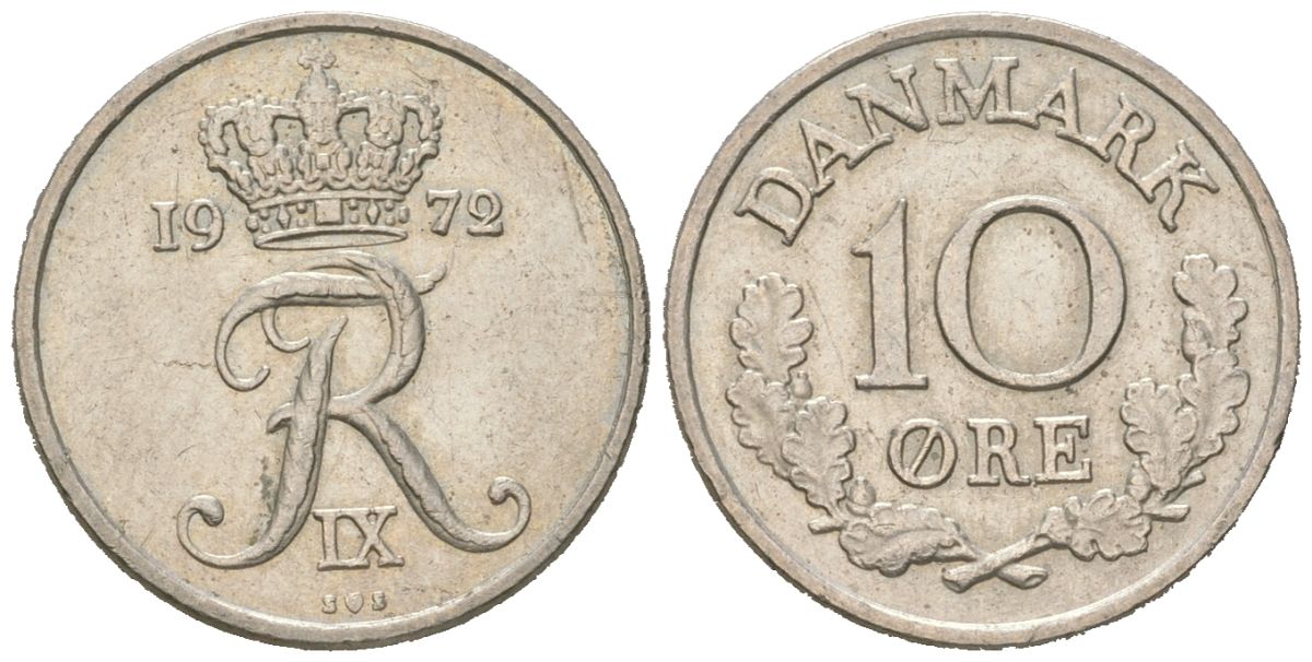Дания 10 эре 1972 Фредерик IX (1947-1972) KM 849 медно-никель 4618-242