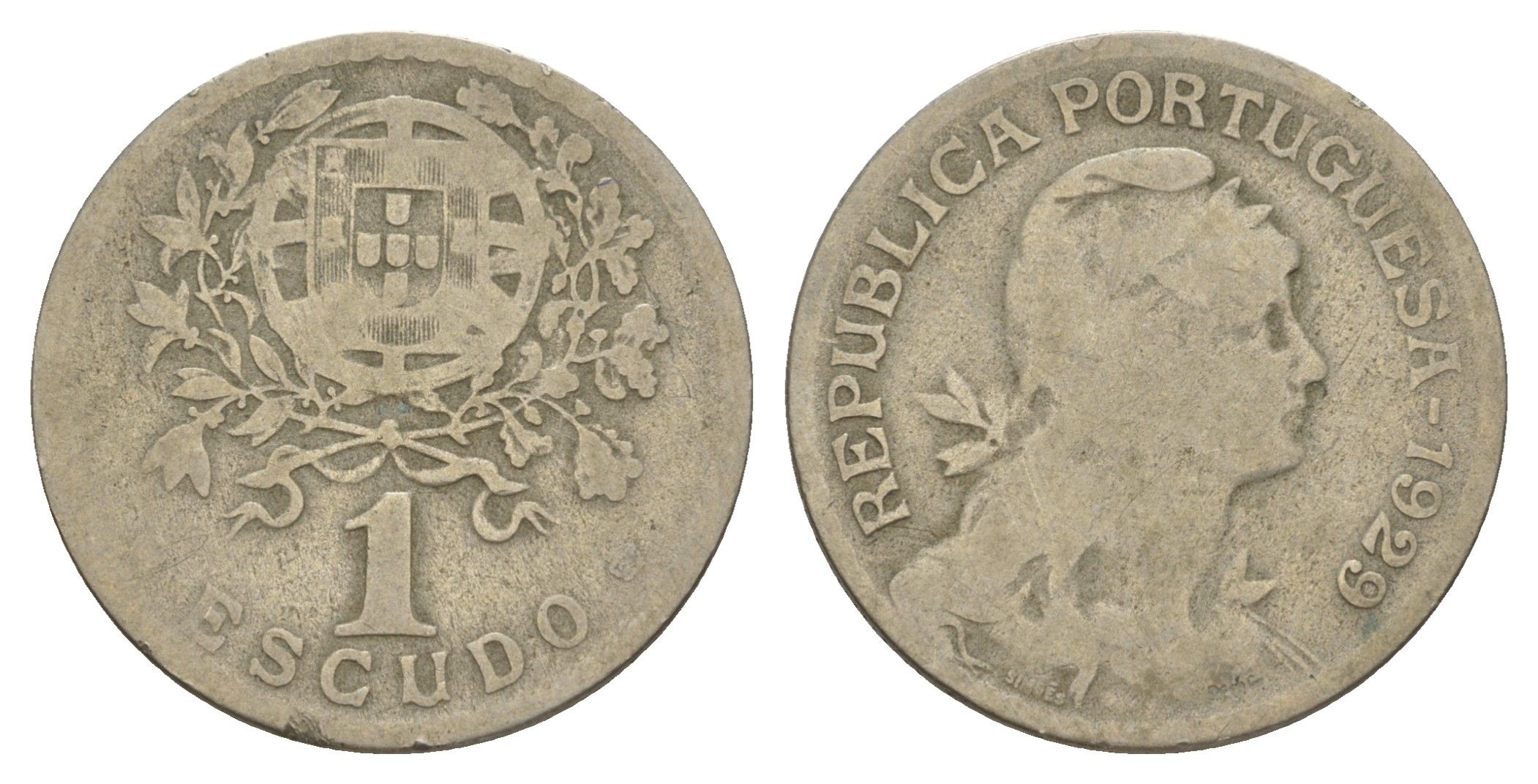 Португалия 1 эскудо 1929 KM 578 никель латунь 4654-251