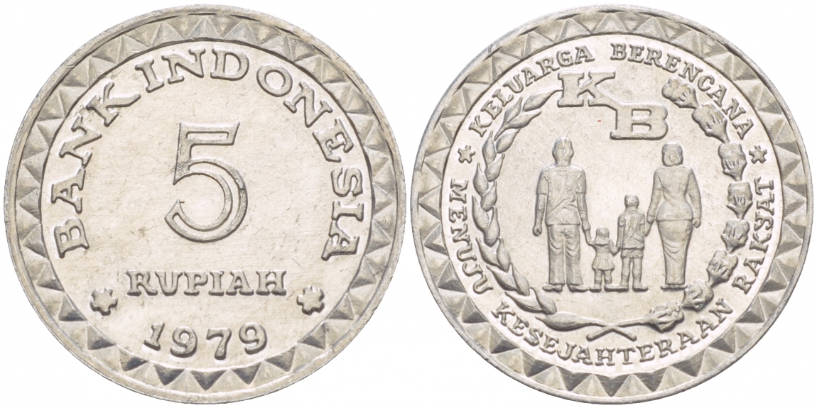 Индонезия 5 рупий 1979 FAO, планирование семьи KM 43 алюминий 4544-1157