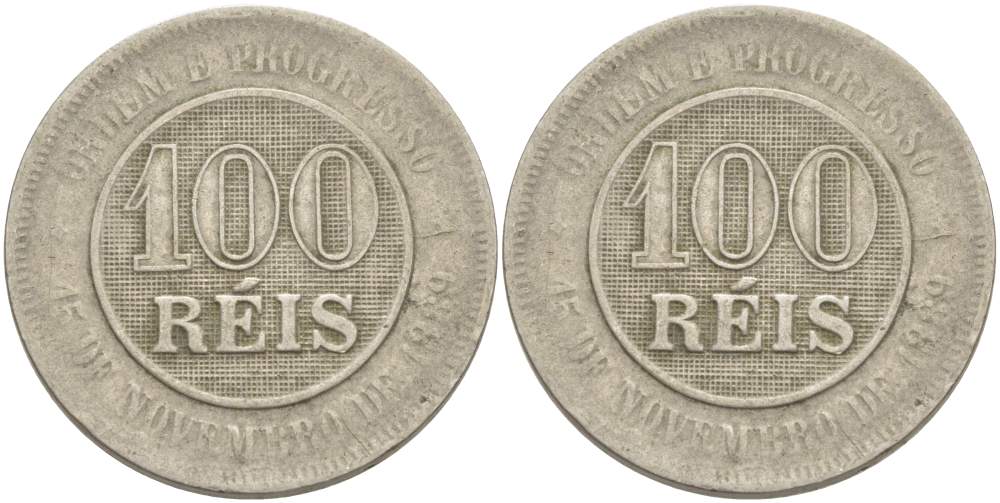 БРАЗИЛИЯ 100 РЕЙС 1889 РЕСПУБЛИКА KM 483 медно-никель 4529-536